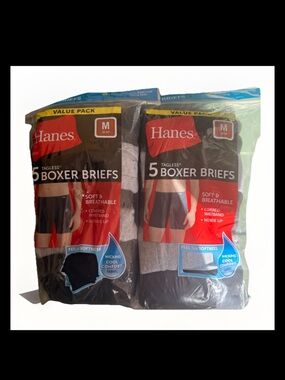 Hanes Men's 2 5-Pack Tagless Boxer Briefs - Black & Gray - M